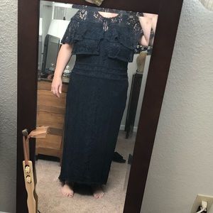 Tadashi Shoji Full Length Navy Blue Lace Dress